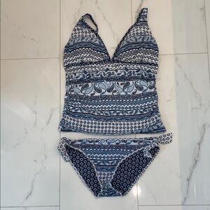 Tommy Bahama Blue and White Tankini Swimsuit